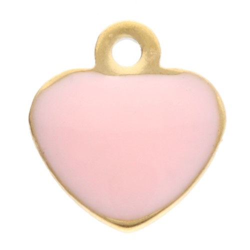 Heart charms 5.5x5 mm with epoxy resin - 304 Gold stainless steel - Light pink x4