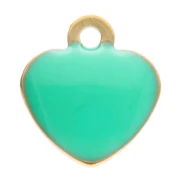 Heart charms 5.5x5 mm with epoxy resin - 304 Gold turquoise green stainless steel x4