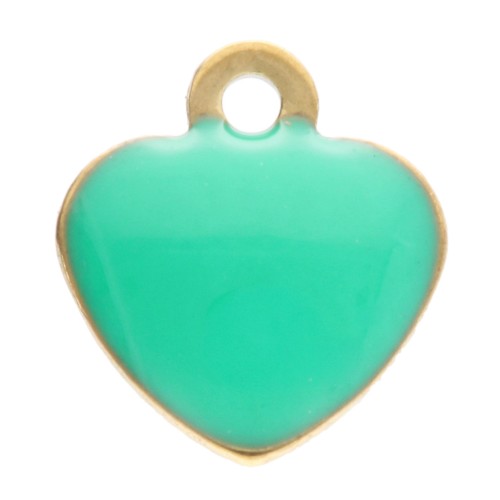 Heart charms 5.5x5 mm with epoxy resin - 304 Gold turquoise green stainless steel x4