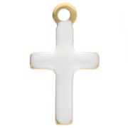 Cross charms 10x5.5 mm with epoxy resin - 304 Gold stainless steel - White x4
