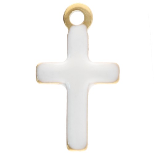 Cross charms 10x5.5 mm with epoxy resin - 304 Gold stainless steel - White x4