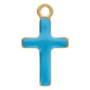 Cross charms 10x5.5 mm with epoxy resin - 304 Gold stainless steel - Blue x4|raw }}