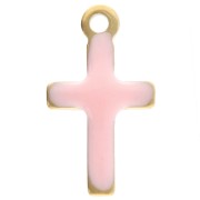 Cross charms 10x5.5 mm with epoxy resin - 304 Gold stainless steel - Light pink x4|raw }}