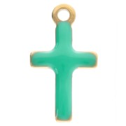 Cross charms 10x5.5mm with epoxy resin - 304 stainless steel Gold turquoise green x4|raw }}