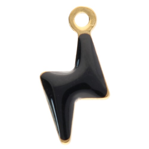 Flash charms 9.5x4.5 mm with epoxy resin - 304 Stainless steel Gold - Black x4