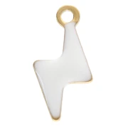 Flash charms 9.5x4.5 mm with epoxy resin - 304 Stainless steel Gold - White x4
