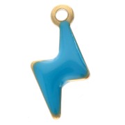 Flash charms 9.5x4.5 mm with epoxy resin - 304 Gold stainless steel - Blue x4