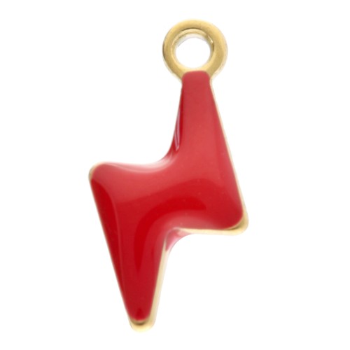 Flash charms 9.5x4.5 mm with epoxy resin - 304 Stainless steel Gold - Red x4