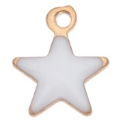 Star charms 6x5 mm with epoxy resin - 304 Gold stainless steel - White x4