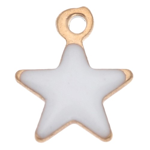 Star charms 6x5 mm with epoxy resin - 304 Gold stainless steel - White x4