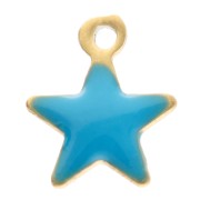 Star charms 6x5 mm with epoxy resin - 304 Gold stainless steel - Blue x4