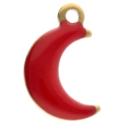 9x5 mm moon charm with epoxy resin - 304 Gold stainless steel - Red x4