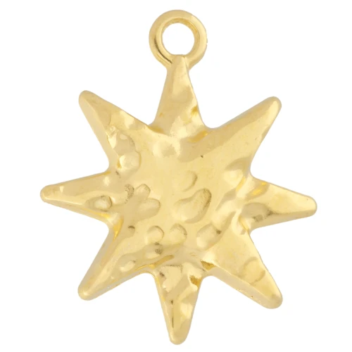 Hammered North Star Charm 16 mm - Fine gold plated x1