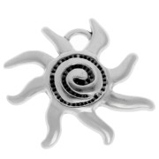 Sun charm 16x18 mm - Antique fine silver plated x1