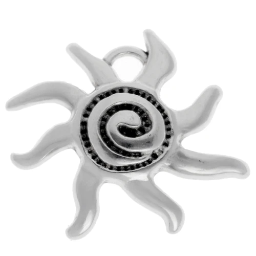 Sun charm 16x18 mm - Antique fine silver plated x1