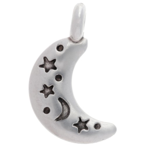 Motil moon and star charm 19x10 mm - Antique fine silver plated x1