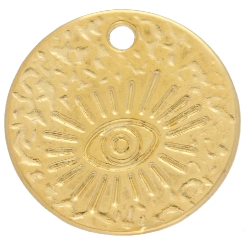 Round hammered eye pattern pendant - 19.5 mm - Fine gold plated x1