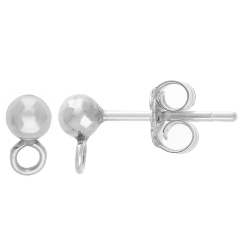 3 mm ball earstuds with perpendicular closed hoop - 925 Sterling Silver x20