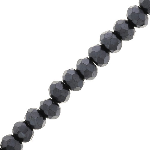 Fire Polished faceted flat round 3.5x2.7mm Jet Hematite x40cm