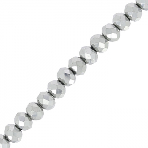 Round faceted beads - round flattened - 4.5x3.5 mm Silver x38cm