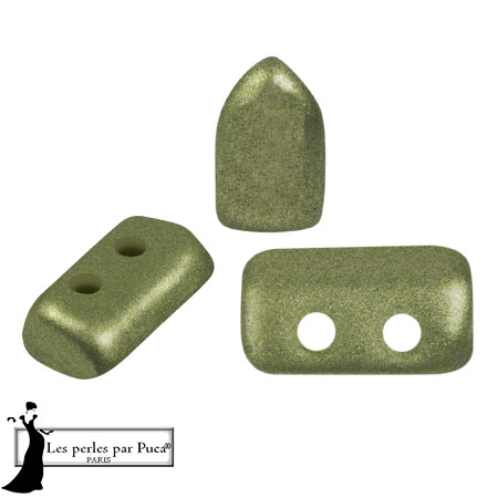 Glass beads Piros® by Puca® 2x5 mm - Metal Shine Olivine x10g