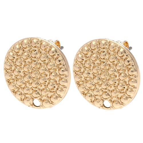 Round Textured Stud Earrings 15 mm - Gold x2