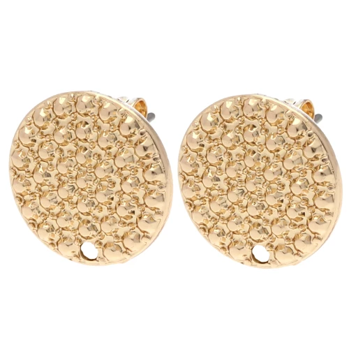 Round Textured Stud Earrings 15 mm - Gold x2