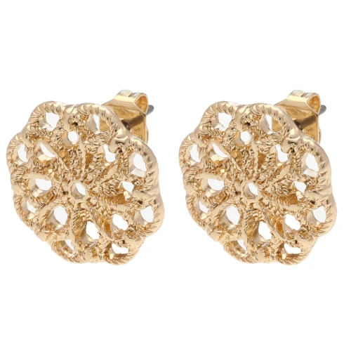 Textured rosette earstuds 15 mm filigree effect - Gold x2