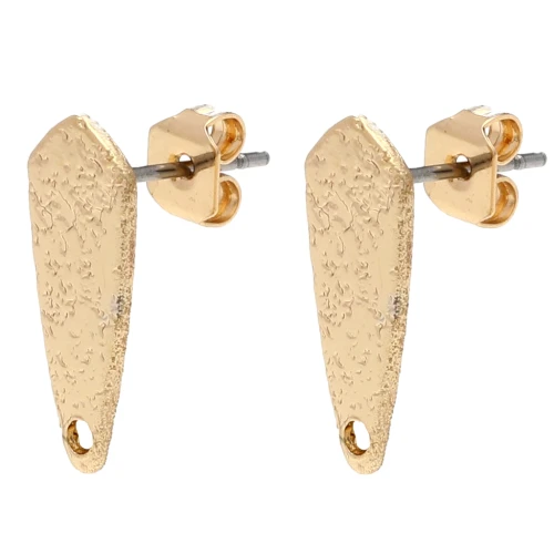 Hammered drop earstuds 17x7 mm - Gold x2