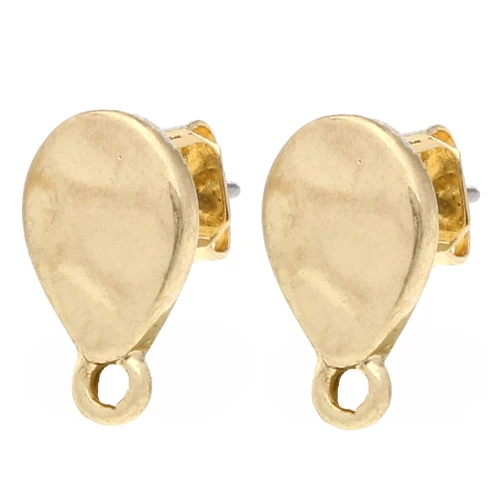 Hammered drop earstuds 12x7 mm - Vintage Gold x2