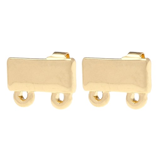 Rectangle Stud Earrings 7.5x11 mm 2 Rings - Gold x2
