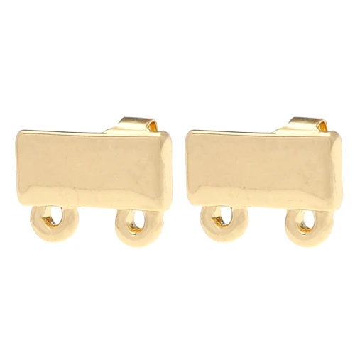 Rectangle Stud Earrings 7.5x11 mm 2 Rings - Gold x2