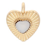 Heart charm 18x14.5 mm with glass heart - Gold - Opal x1