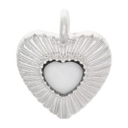 Heart charm 18x14.5 mm with glass heart - Silver plated - Opal x1