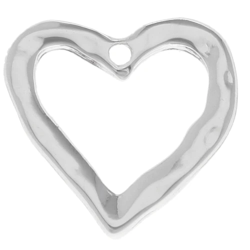 19 mm openwork hammered heart charm - Silver x1