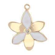 Flower charm 20x15 mm with epoxy resin and rhinestones - Gold - White x1|raw }}