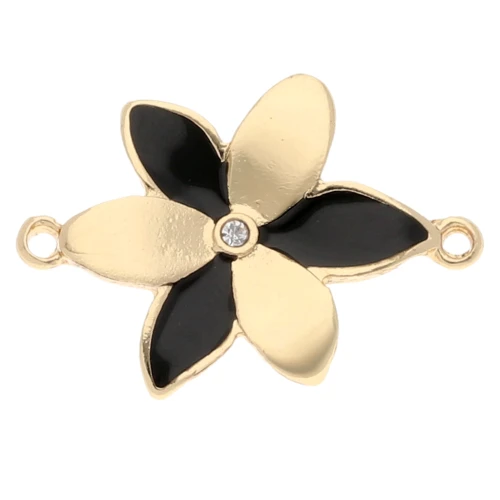 Flower spacer 21.5x15 mm with epoxy resin and rhinestones - Gold - Black x1