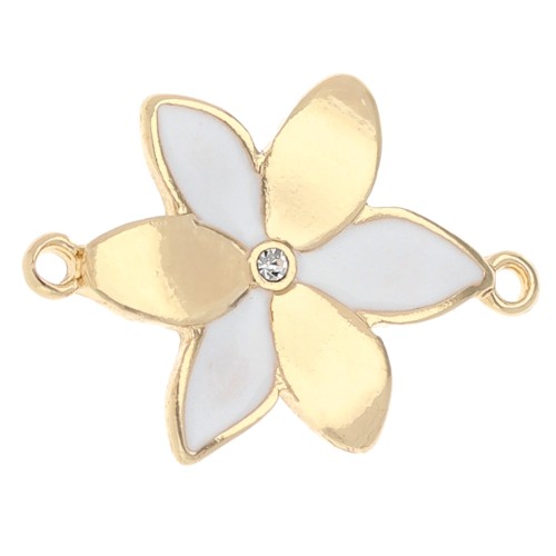 Flower spacer 21.5x15 mm with epoxy resin and rhinestones - Gold - White x1