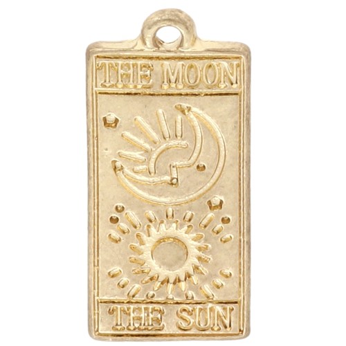 Tarot card pendant 22x10 mm - The moon and the sun - Vintage gold x1
