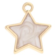 14x12 mm star charm with epoxy resin - Gold - Pearlescent white x1