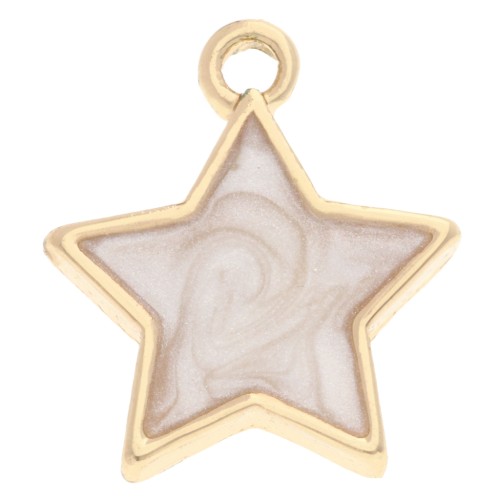 14x12 mm star charm with epoxy resin - Gold - Pearlescent white x1