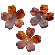 25 mm Acetate Flower Pendant - Marbled Dark Brown x1