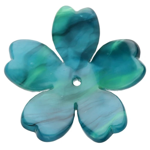 25 mm Acetate Flower Pendant - Marbled Duck Blue - Anise Green x1