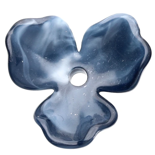 23.5 mm Acetate Flower Pendant - Dark Blue Marble x1