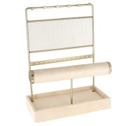 Jewelry holder - 27.5x21 cm jewelry display in gold metal and Beige suede x1
