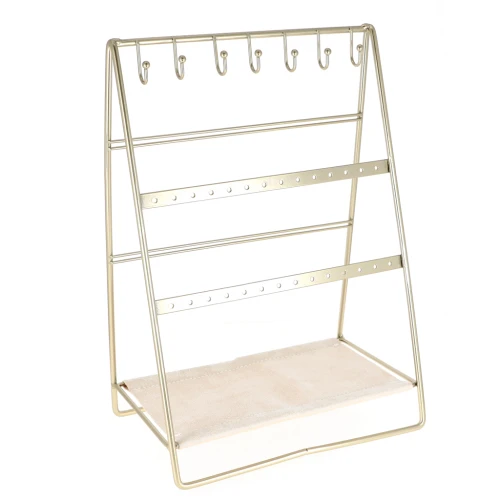 Jewelry holder - 30x20.5 cm jewelry display in gold metal and Beige suede x1