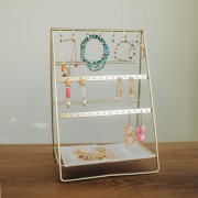 Jewelry holder - 30x20.5 cm jewelry display in gold metal and Beige suede x1