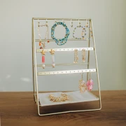 Jewelry holder - 30x20.5 cm jewelry display in gold metal and Beige suede x1