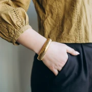 68 mm beaded bracelet - 16 mm wide - 304 Gold stainless steel x1