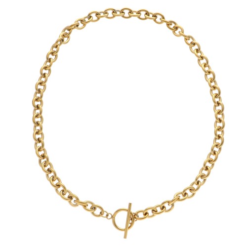 Trace 8 mm Necklace with T Clasp - 304 Stainless Steel Gold x45cm